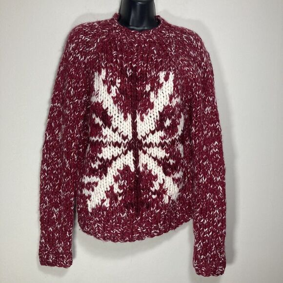 Vtg Express Y2K Sweater Womens Large Red Wool Hand Knit Chunky Snowflake Grandma - Picture 4 of 10